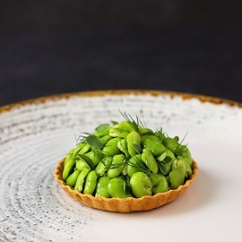 Buckwheat, Broad Beans & Goat’s Curd Tart